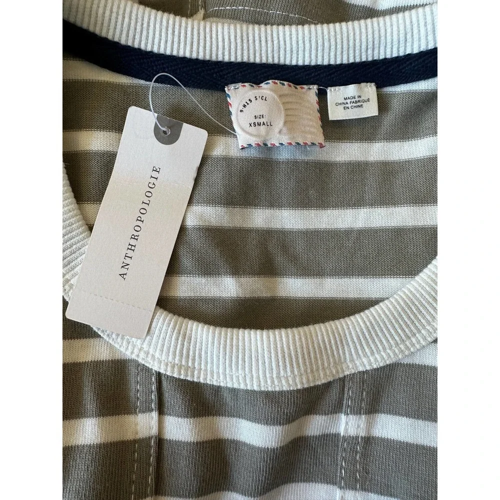 NWT Anthro Postmark Striped Pleated Peplum Top XS Clean Girl Preppy Chic Brunch - Picture 4 of 11